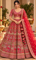 Red Embroidered Bridal Lehenga