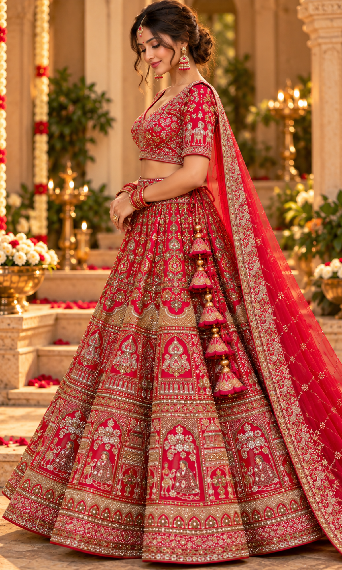 Red Embroidered Bridal Lehenga