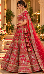 Red Embroidered Bridal Lehenga