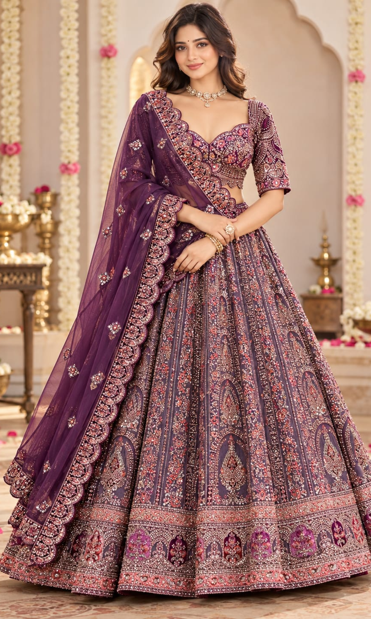 Bridal Purple Embroidered Lehenga