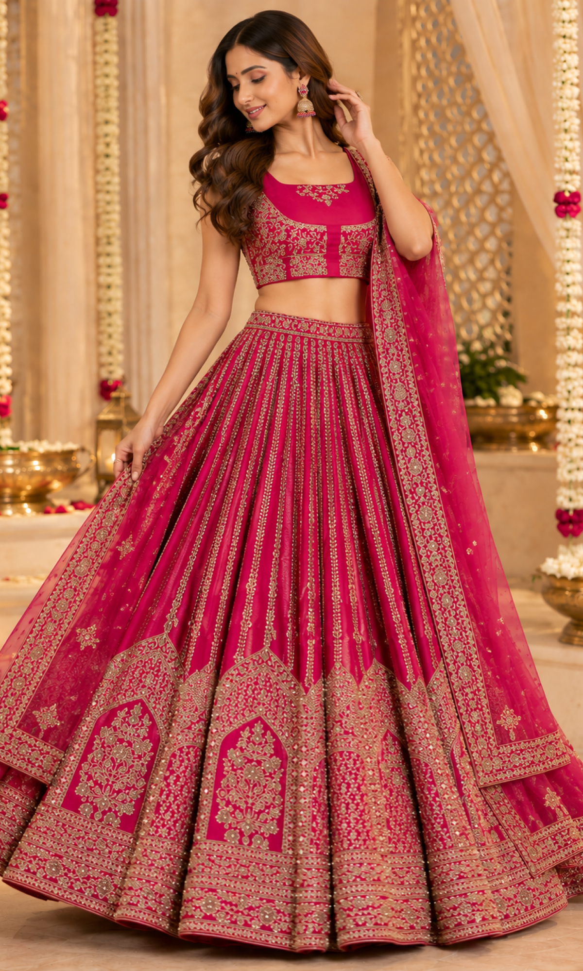 Bridal Pink Embroidered Lehenga With Stitched Blouse