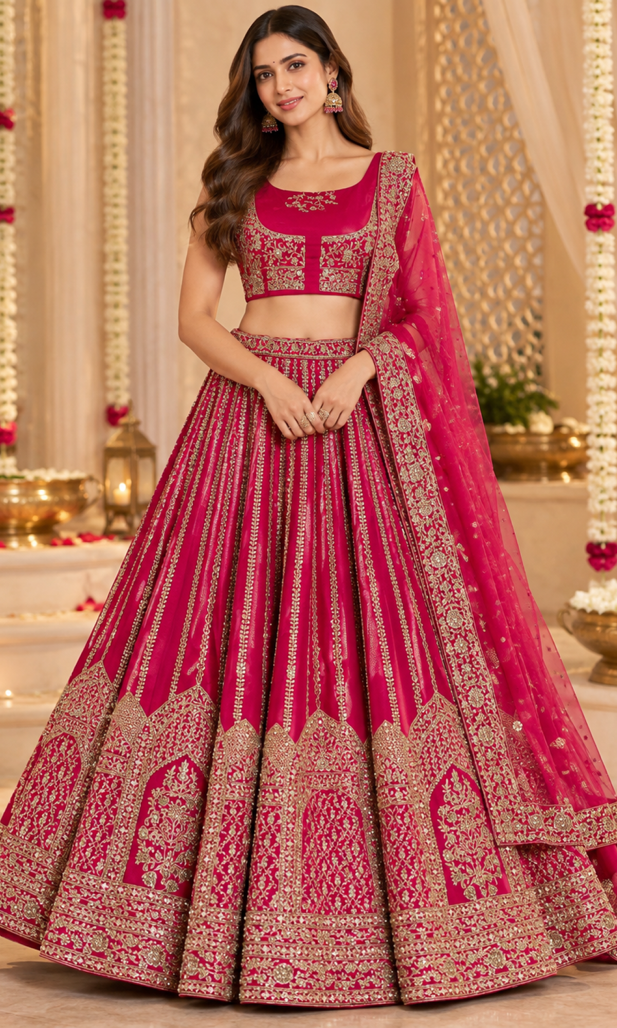 Bridal Pink Embroidered Lehenga With Stitched Blouse