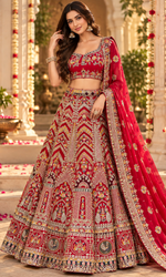 Red Bridal Embroidered Lehenga