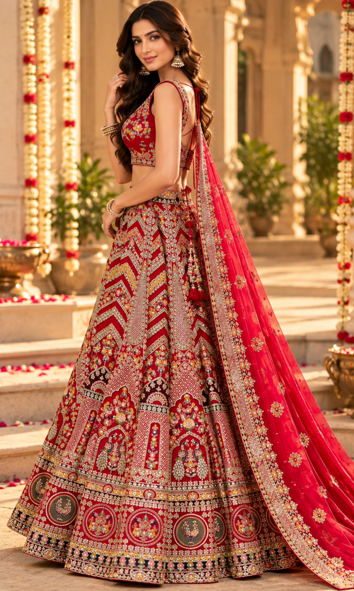 Red Bridal Embroidered Lehenga