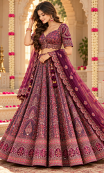 Wine Bridal Embroidered Lehenga