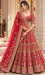 Bridal Red Geomatric Embroidered Lehenga