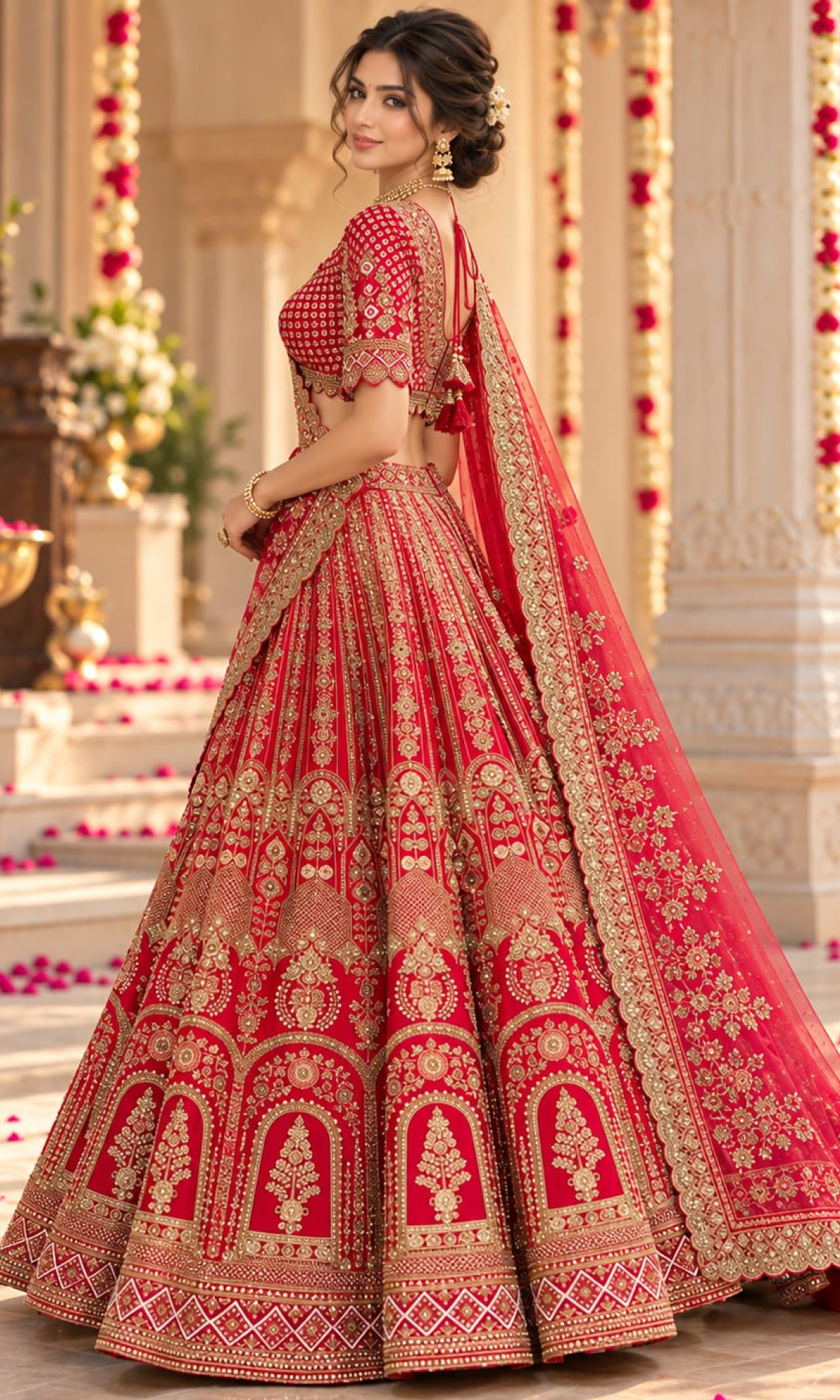 Bridal Red Geomatric Embroidered Lehenga