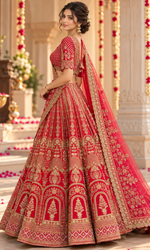 Bridal Red Geomatric Embroidered Lehenga