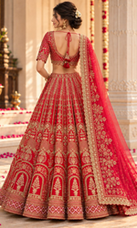 Bridal Red Geomatric Embroidered Lehenga