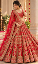 Bridal Red Geomatric Embroidered Lehenga