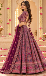 Wine Bridal Embroidered Lehenga