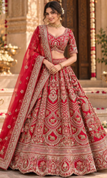 Red Bridal Embroidered Lhenga