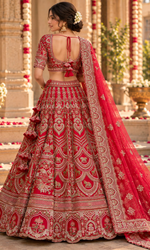 Red Bridal Embroidered Lhenga