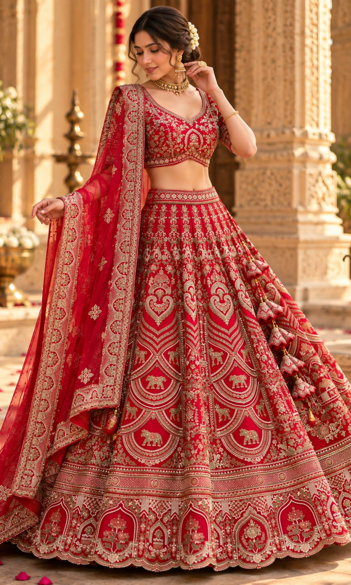 Red Bridal Embroidered Lhenga