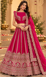 Pink Embroidered Bridal Lehenga With Unstitched Blouse