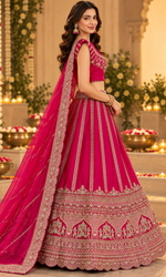 Pink Embroidered Bridal Lehenga With Unstitched Blouse