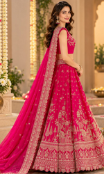 Pink Bridal Embroidered Lehenga With Unstitched Blouse