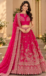 Pink Bridal Embroidered Lehenga With Unstitched Blouse