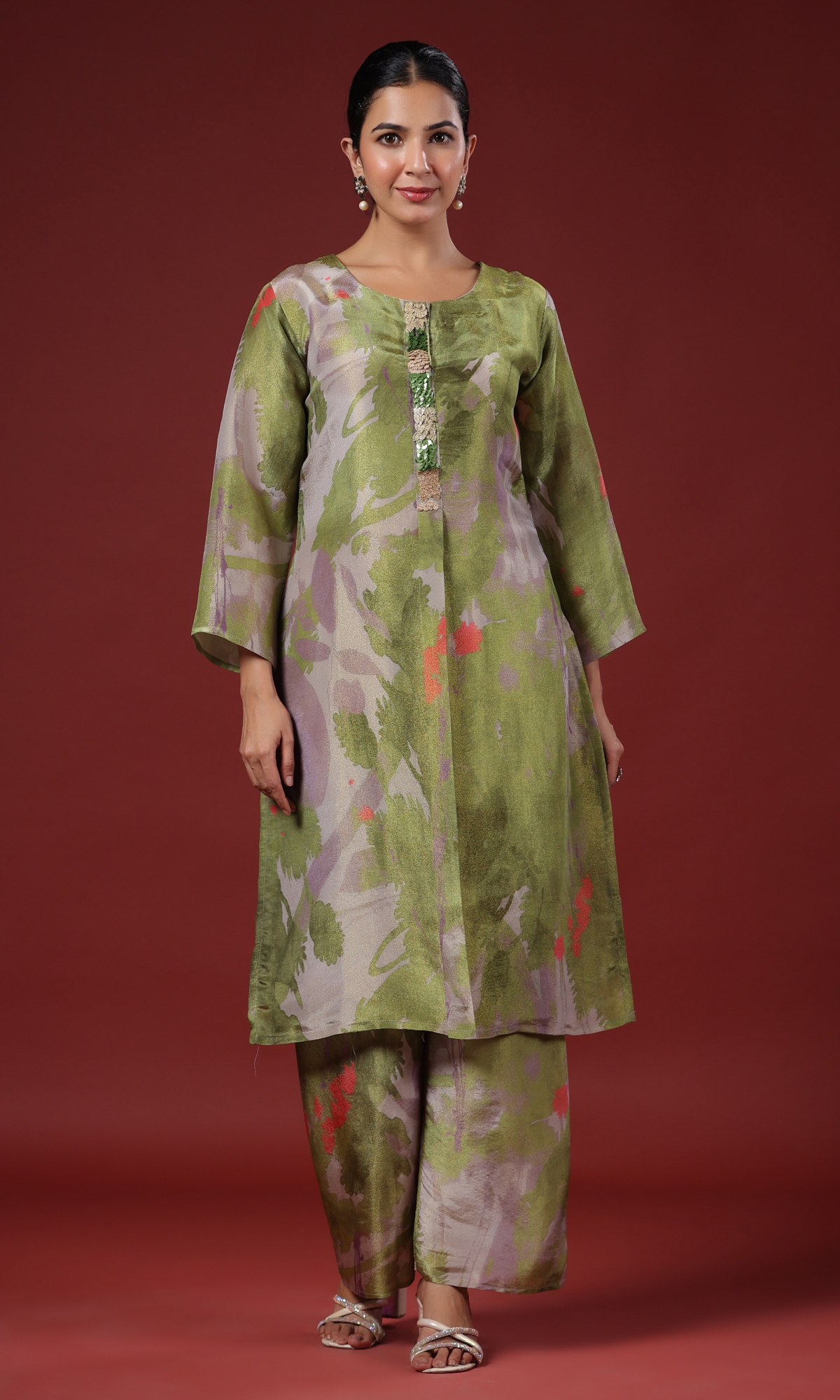 Green Semi Crepe Floral Printed Co-ord Set
