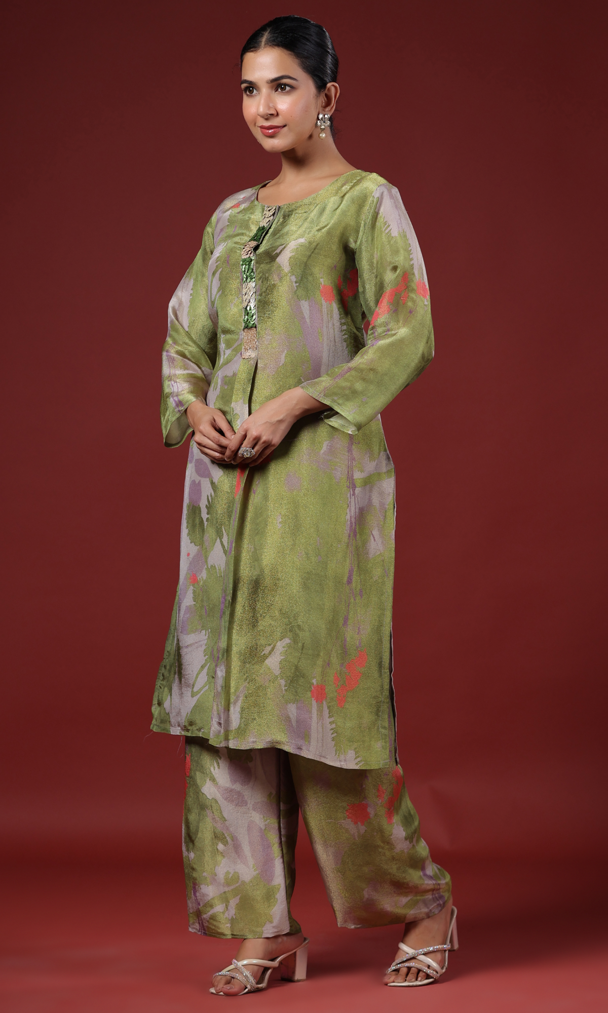 Green Semi Crepe Floral Printed Co-ord Set