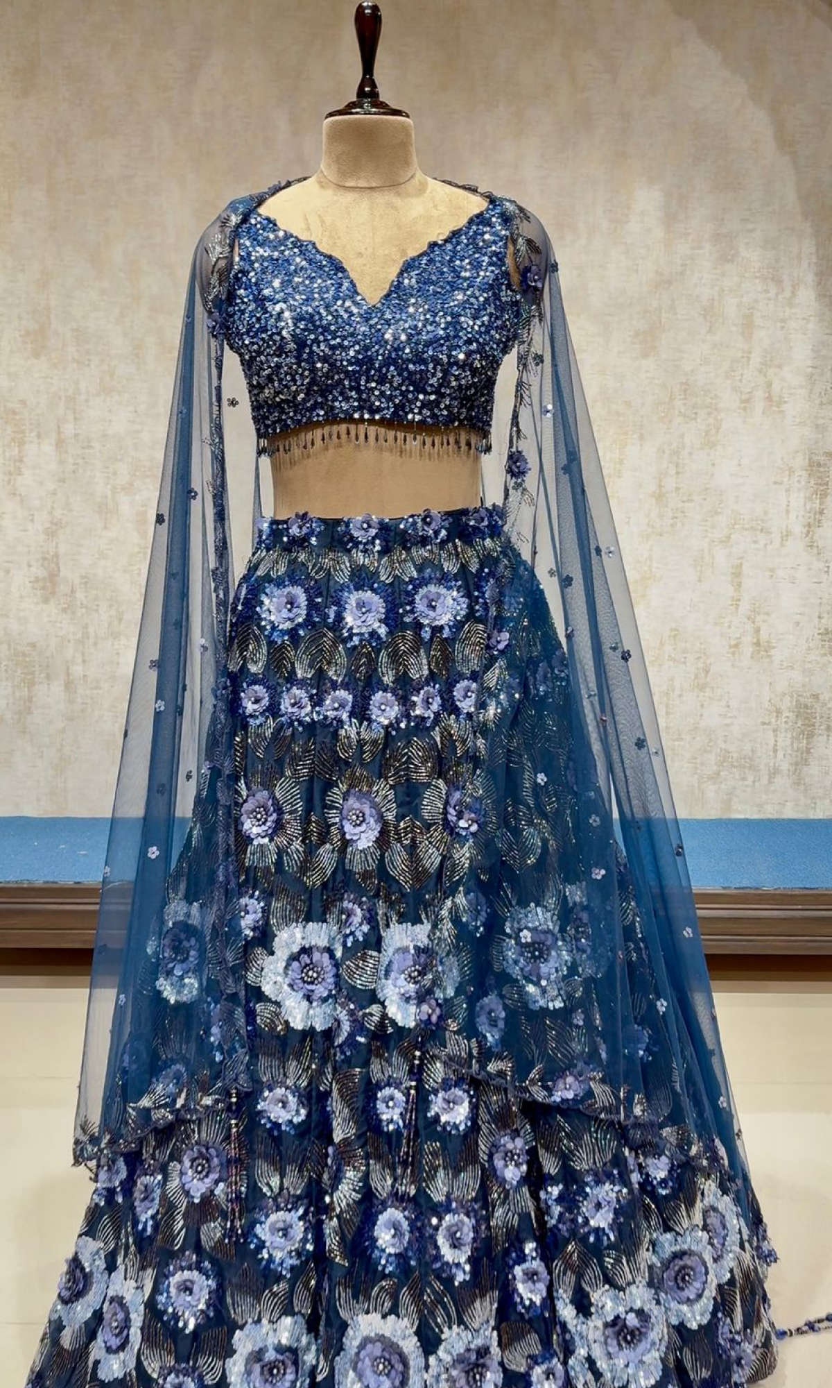 Blue Embroidered Sequence Lehenga