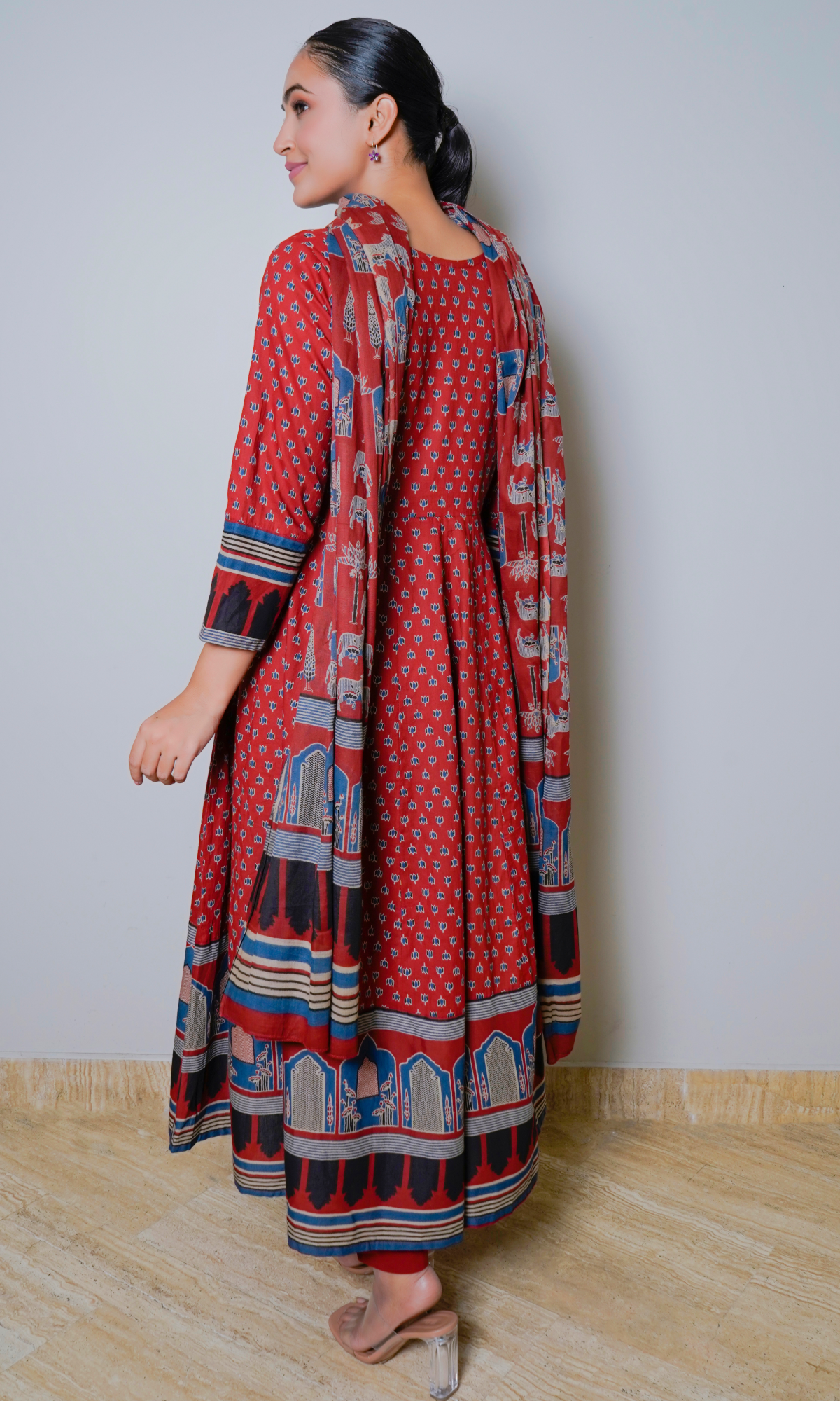 Maroon Cotton Printed Angrakha Style Set