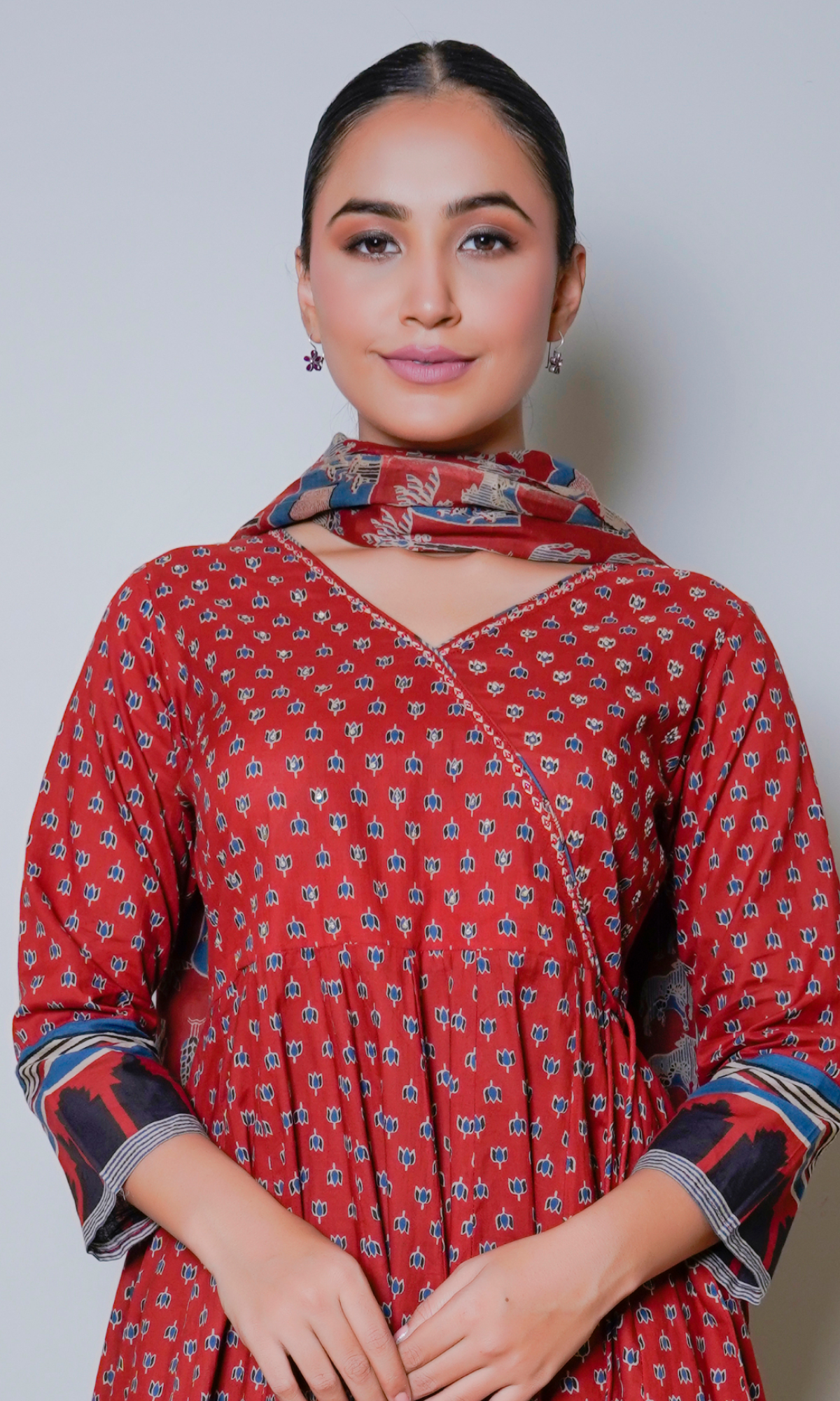 Maroon Cotton Printed Angrakha Style Set