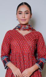Maroon Cotton Printed Angrakha Style Set