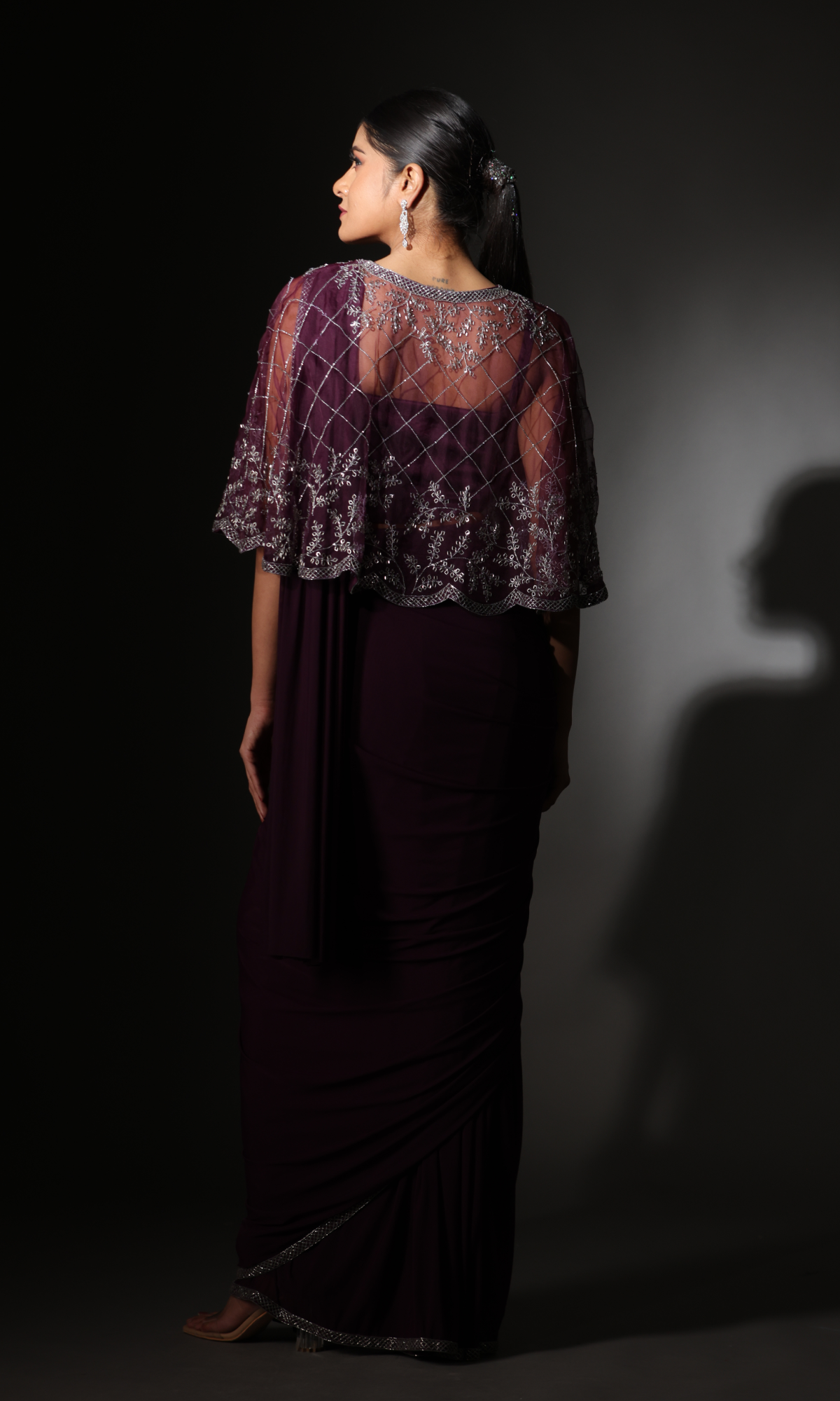 Purple Lycra Handwork Saree With Stitched Blouse And jacket