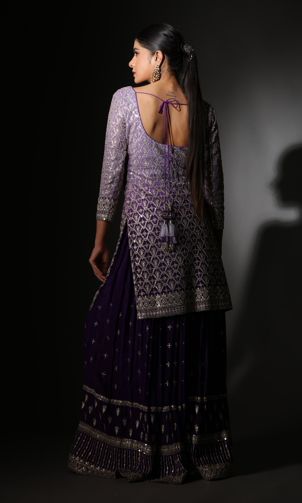 Purple Semi Georgette Embroidered Palazzo Set