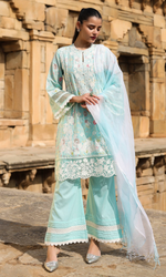 Powder Blue Lace Bloom Kurta Set