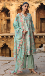 Ivory Lace & Blue Floral Kurta Set