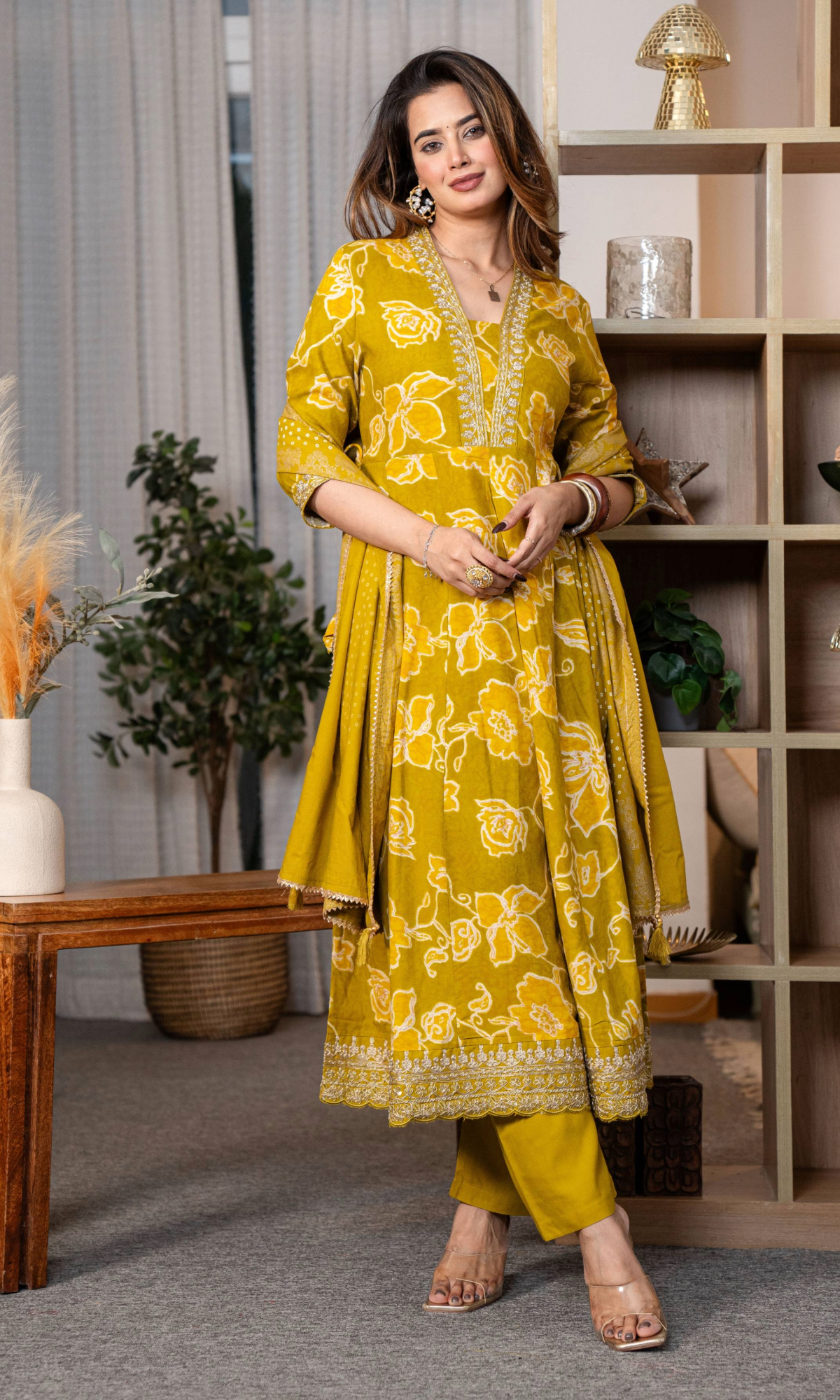 Yellow Floral Kurta Set With Dupatta