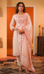 Ivory Floral Kurta Set With Dupatta