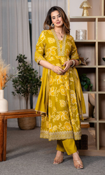 Yellow Floral Kurta Set With Dupatta
