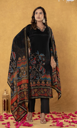 Black Floral Printed Kurta Set With Dupatta
