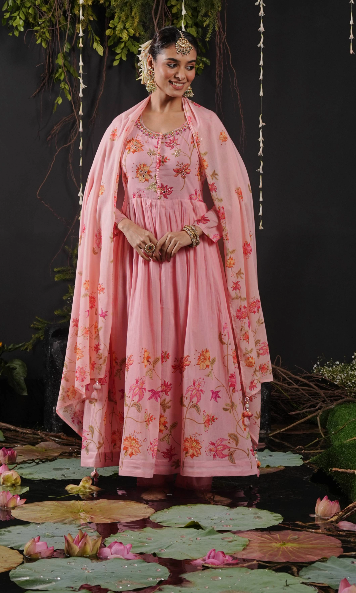 Pink Bloom AnarkaliKurta Set