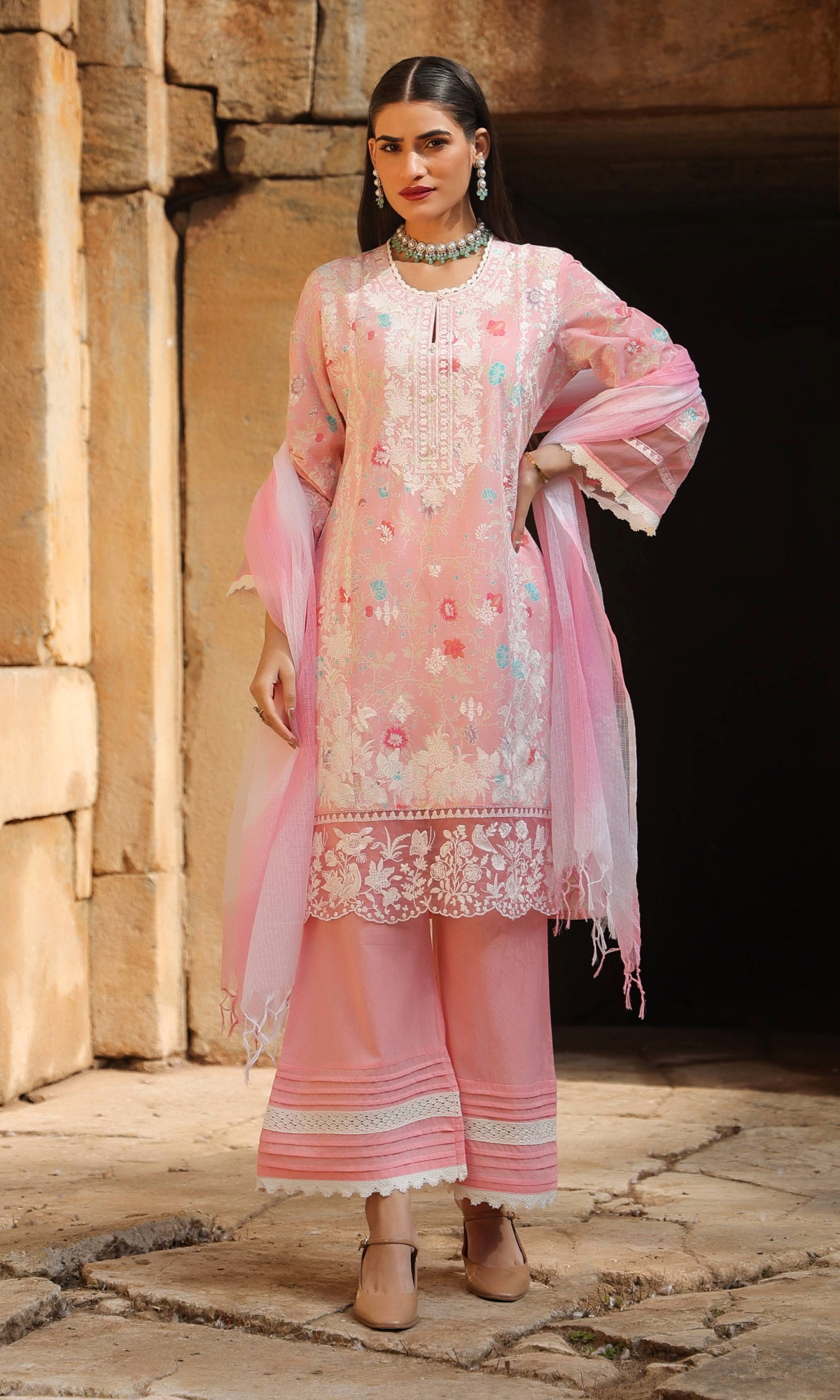 Blush Pink Pearl Embroidered Kurta Set