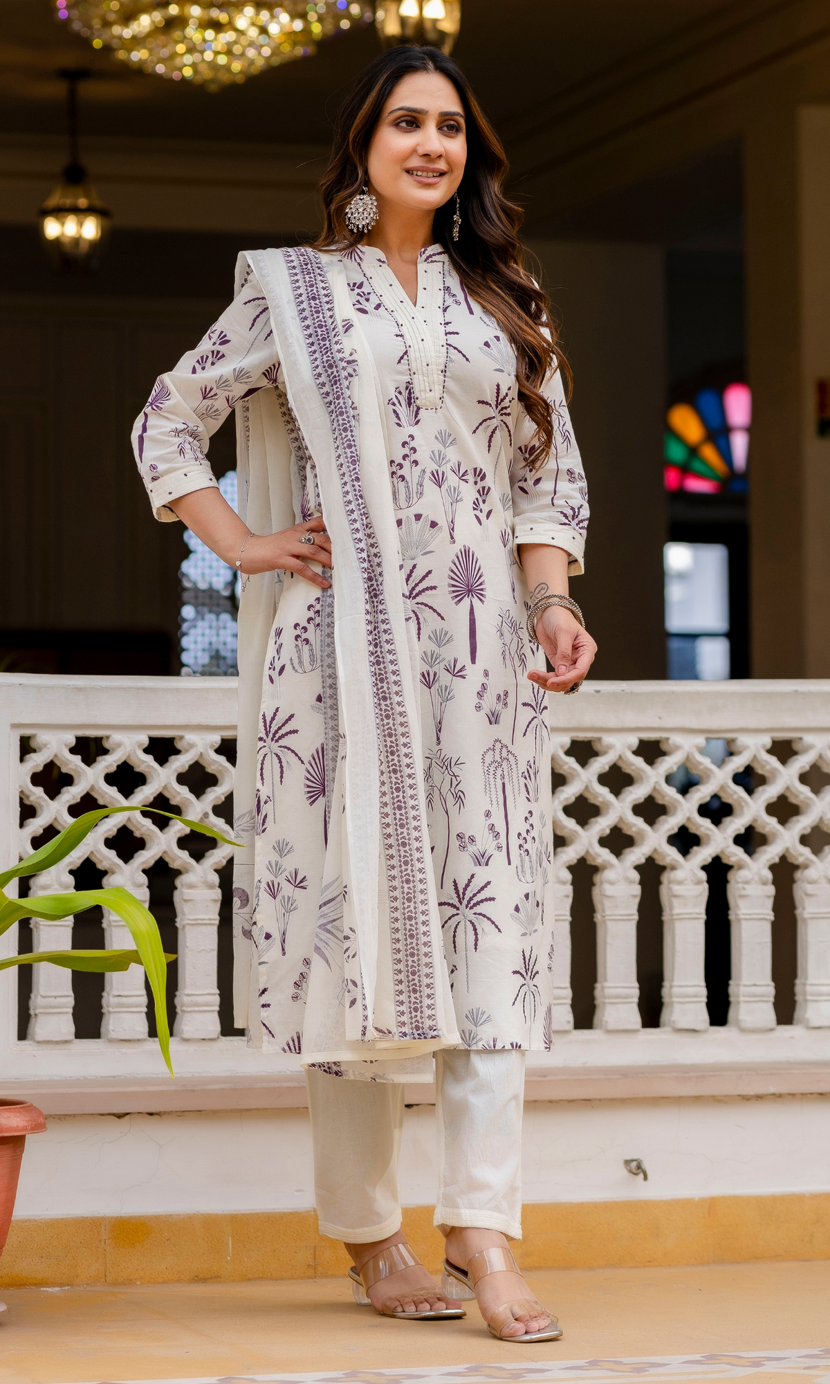 Ivory Amethyst Bloom Kurta Set