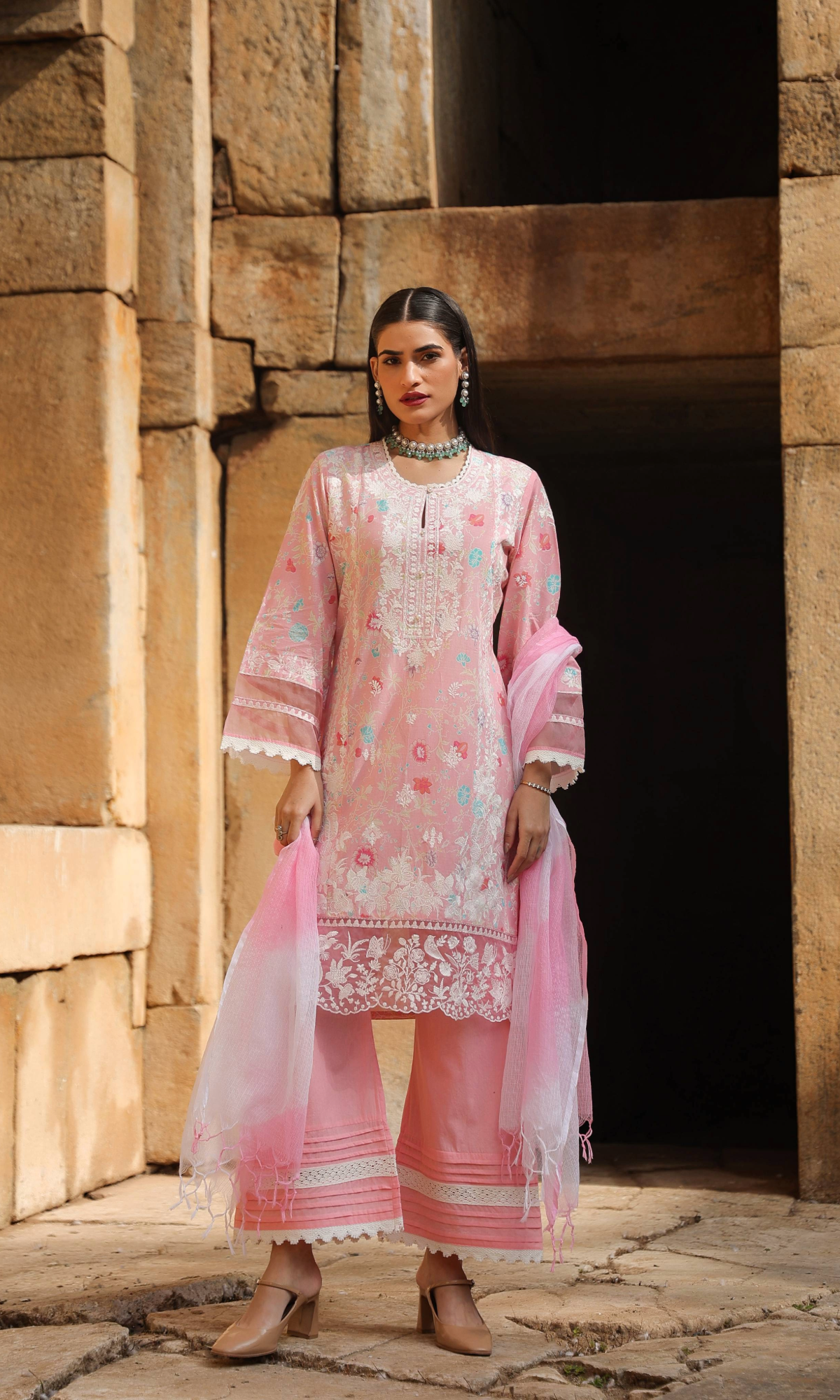 Blush Pink Pearl Embroidered Kurta Set