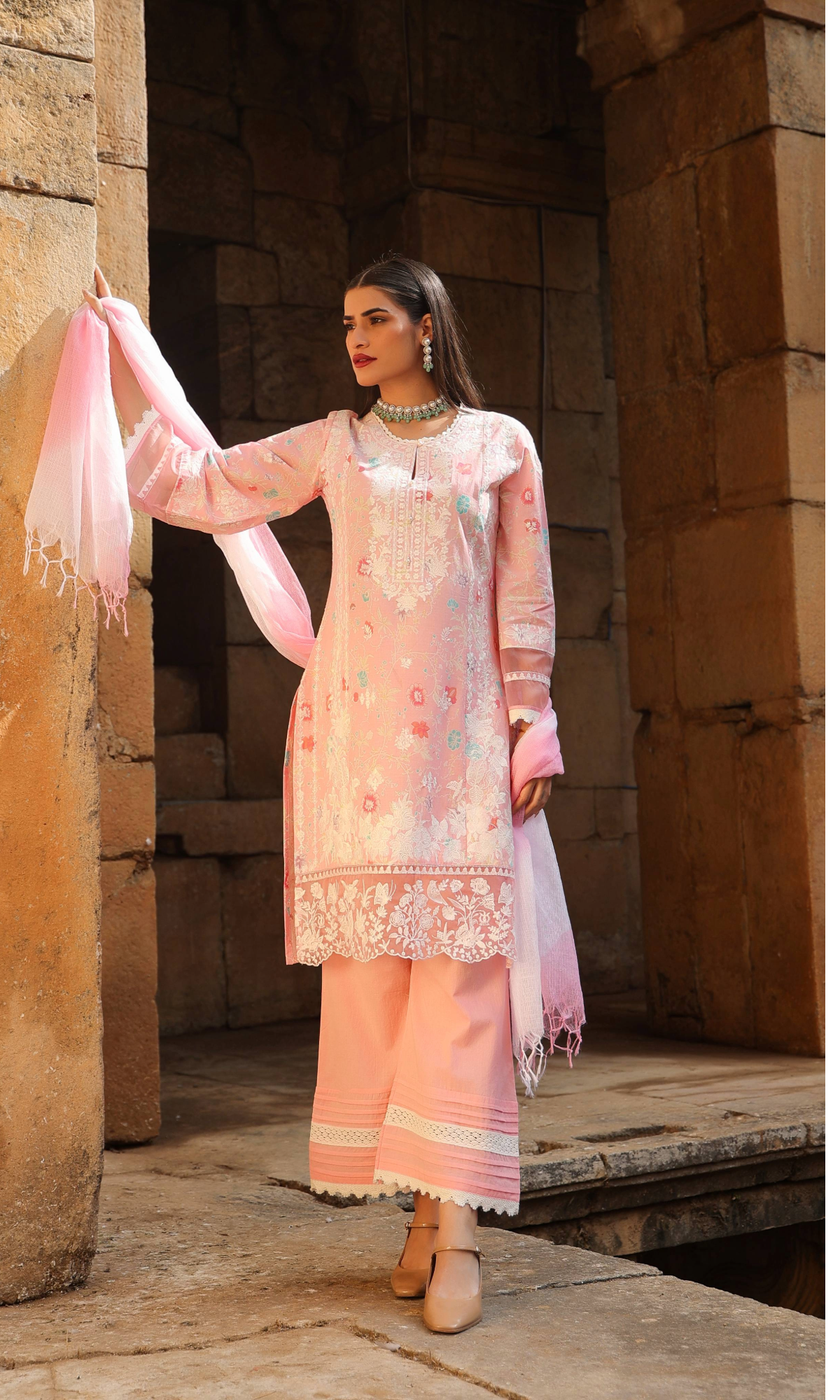 Blush Pink Pearl Embroidered Kurta Set