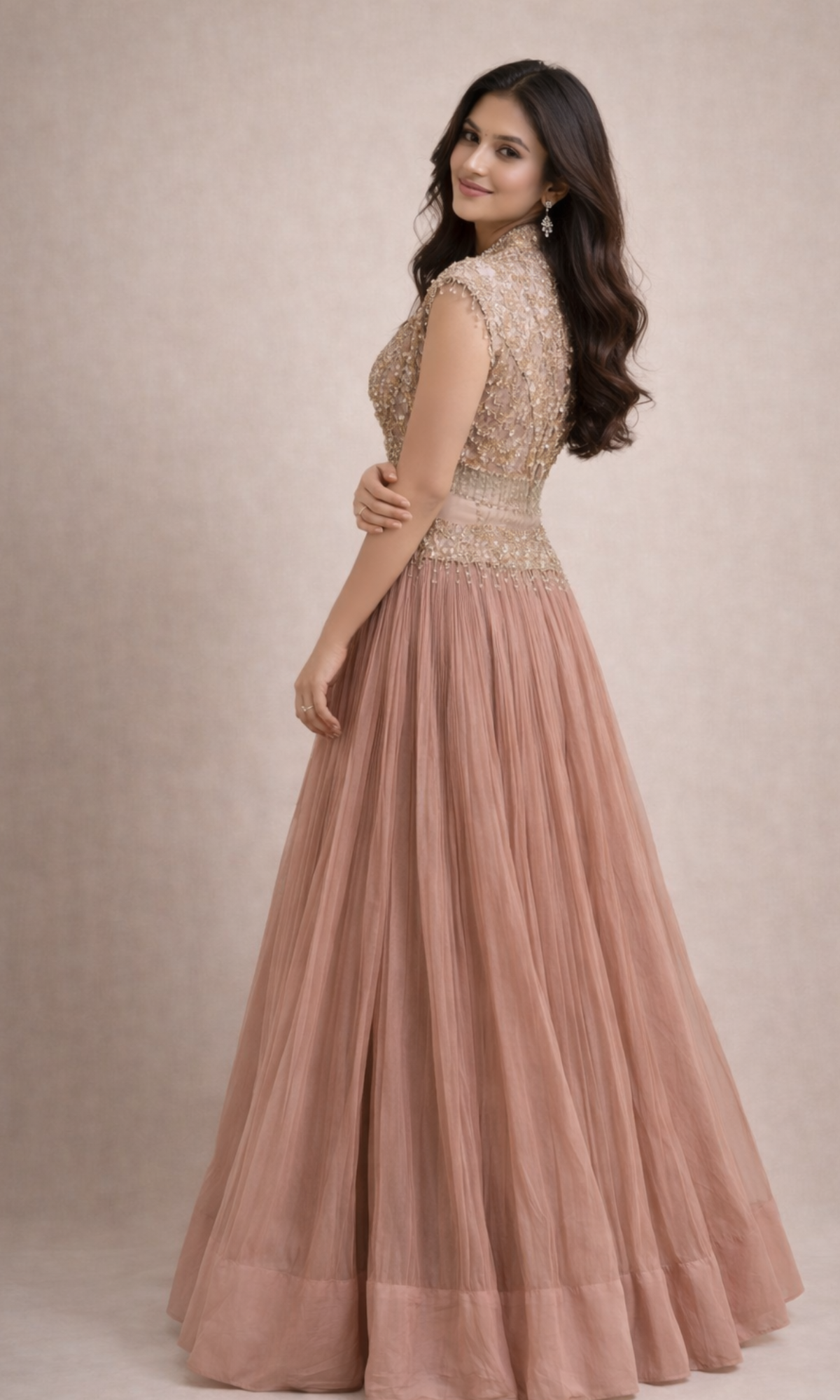Rosé Pearl Hand-Embroidered Anarkali Skirt and Blouse