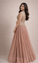 Rosé Pearl Hand-Embroidered Anarkali Skirt and Blouse