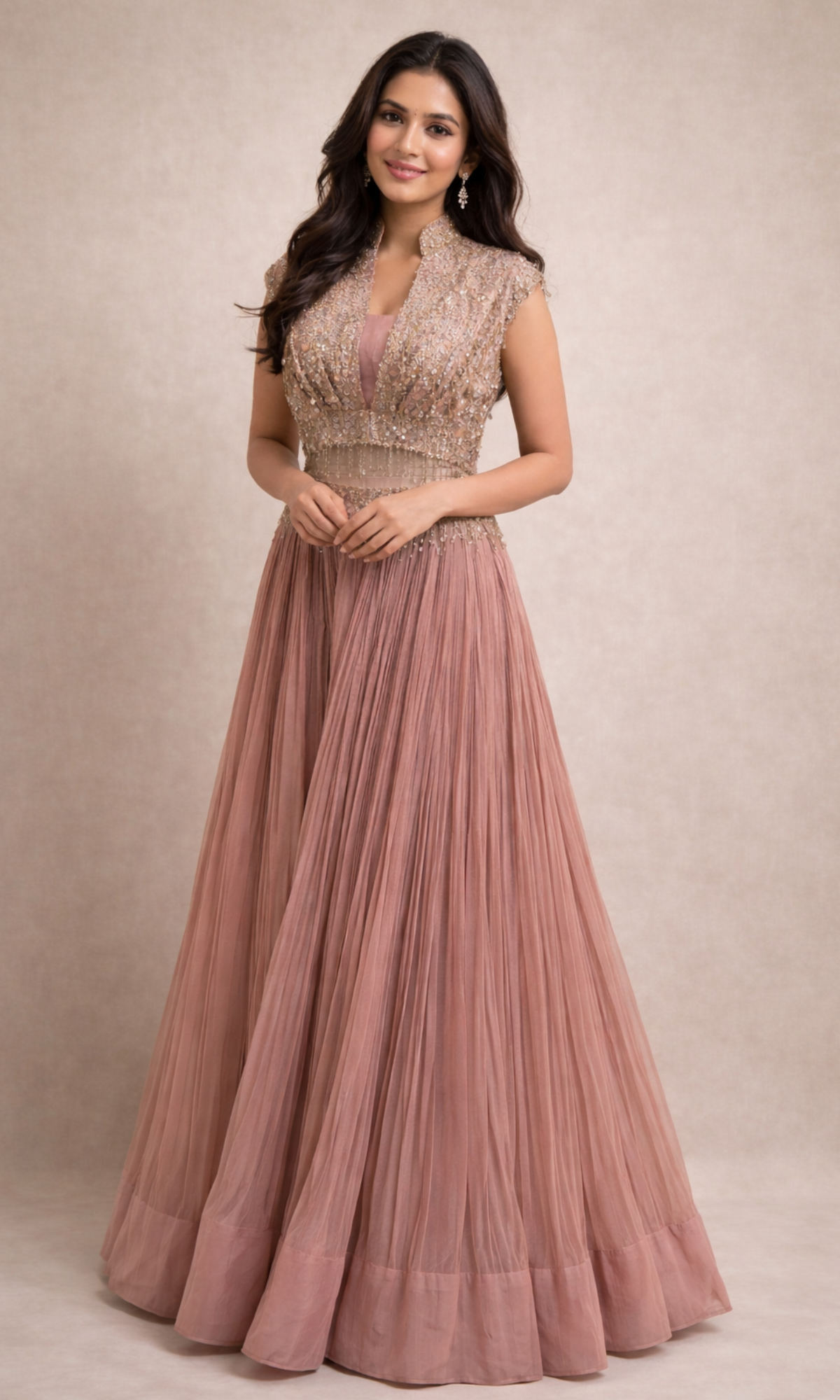 Rosé Pearl Hand-Embroidered Anarkali Skirt and Blouse