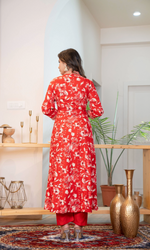 Red Floral Kurta Set With Dupatta