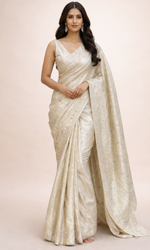 Ivory EmbroideredSilk Saree