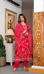 Red Floral Kurta Set With Dupatta
