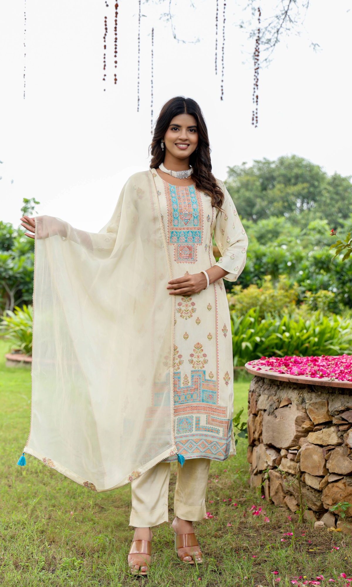 Ivory Turquoise Heritage Kurta Set