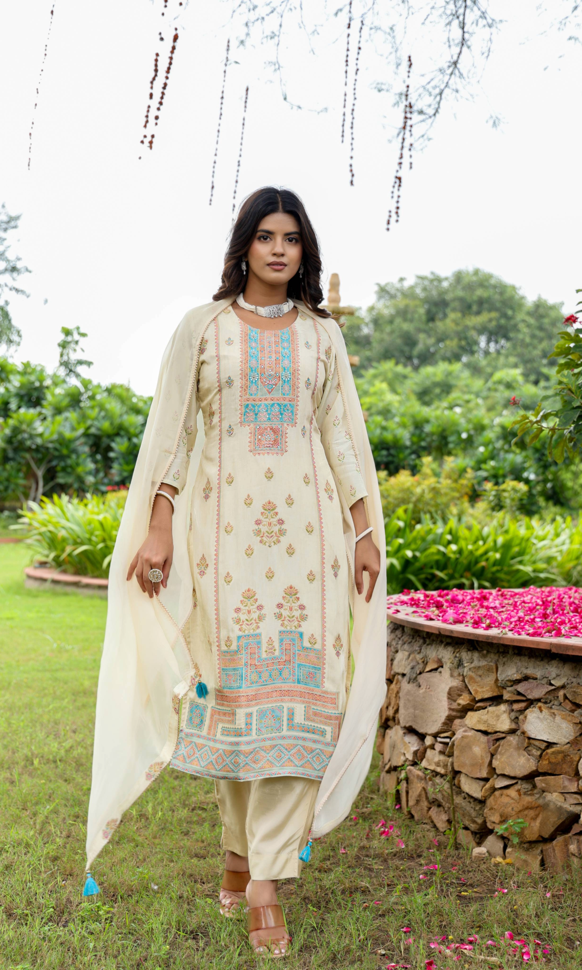 Ivory Turquoise Heritage Kurta Set