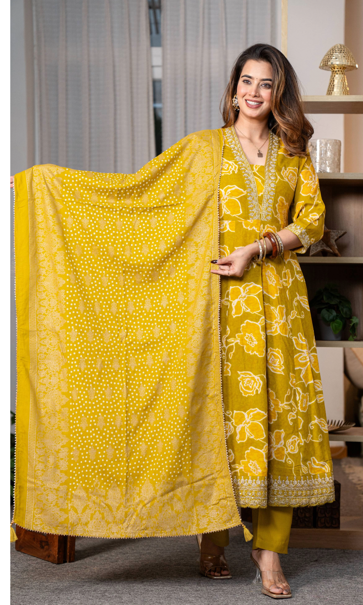 Yellow Floral Kurta Set With Dupatta